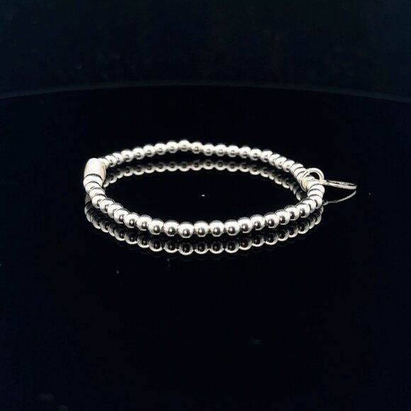 925 Sterling Silver Beaded Stretch Stacking Bracelet MOP Letter Initial T - Picture 6 of 6